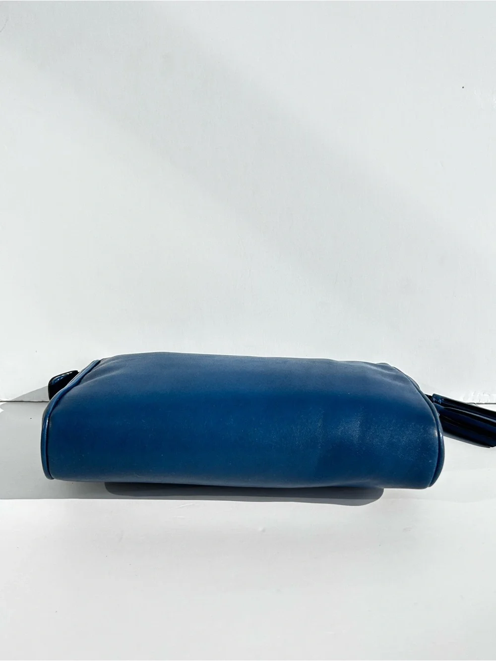 COACH New York Slate Blue Smooth Leather Tassel Clutch Pouch Wristlet Cosmetic